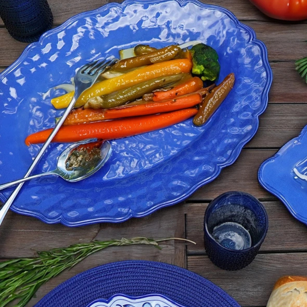 Blue Crackle Melamine Blue Oval Platter 18in x 13.5in