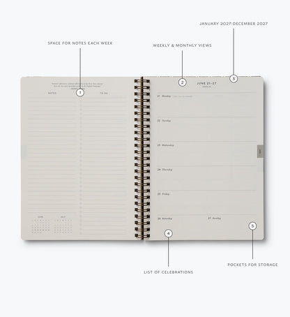 2027 Sage Hydrangea 12-Month Softcover Spiral Planner