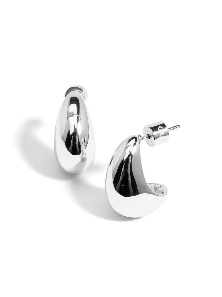 Crescent Shaped Stud Earring - Silver