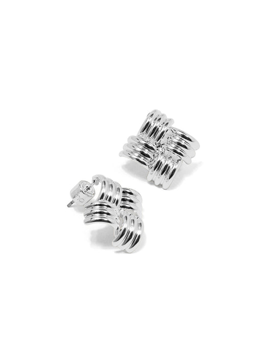 Interwoven Ridged Stud Earring - Silver