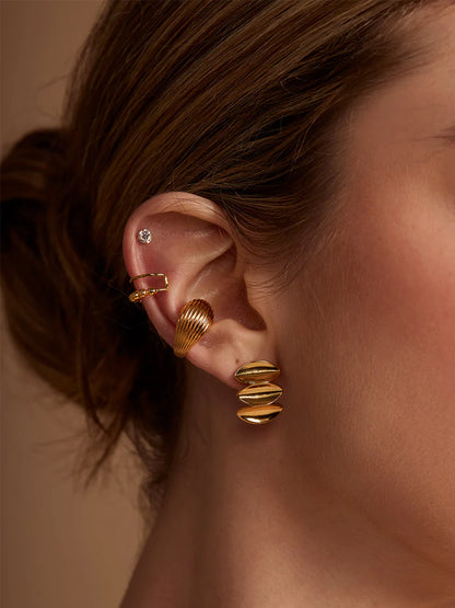 Stacked Ripple Stud Earring Gold