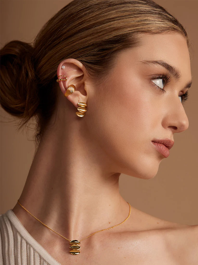 Stacked Ripple Stud Earring Gold