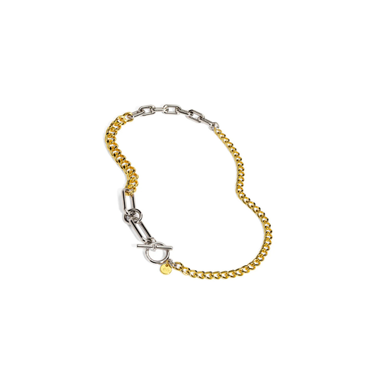 Two Tone Mixed Links Collar Necklace