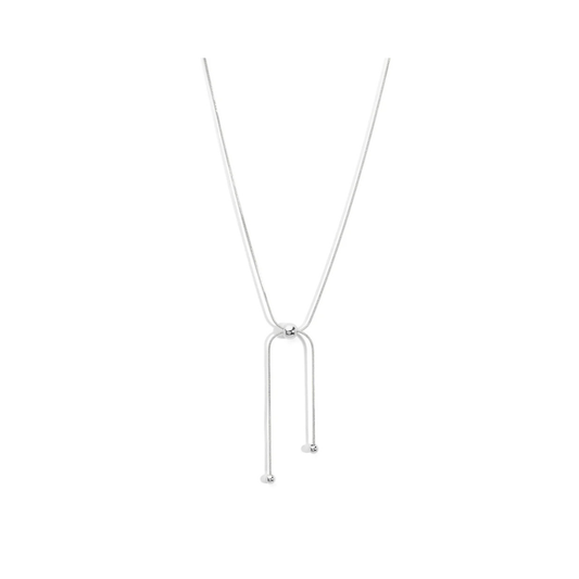 Beaded Lariat Necklace Silver