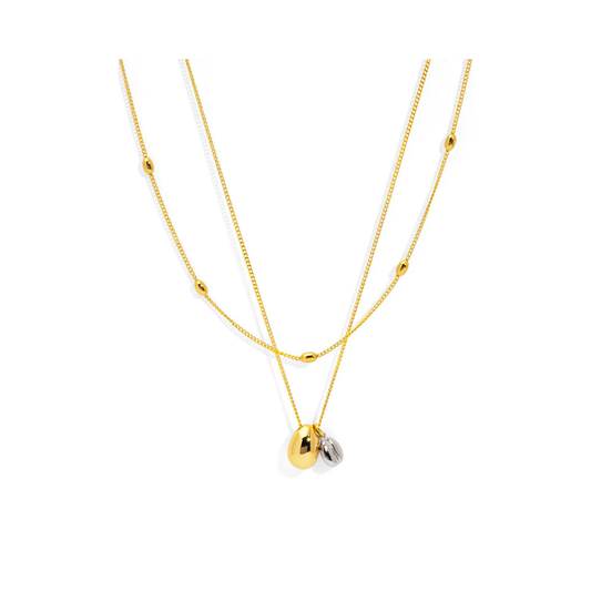 Two-Tone Coffe Bean Layered Collar Necklace