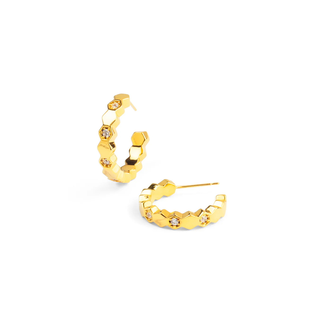 Honeycomb Crystal Hoop Earring Gold
