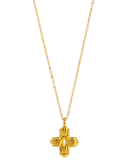 Ridged Cross Pendant Necklace - Gold