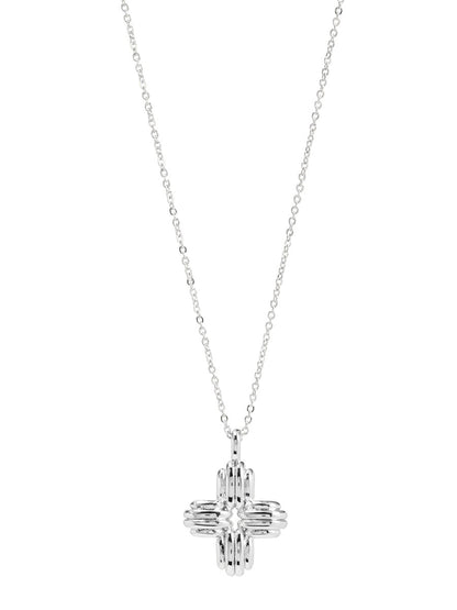 Ridged Cross Pendant Necklace - Silver