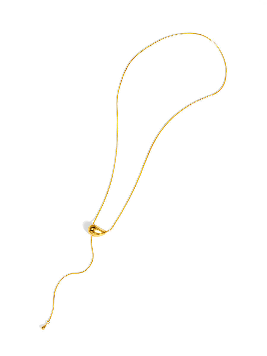Sculpted Droplet Lariat Slider Necklace - Gold