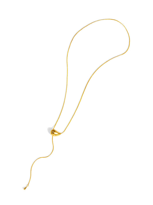 Sculpted Droplet Lariat Slider Necklace - Gold
