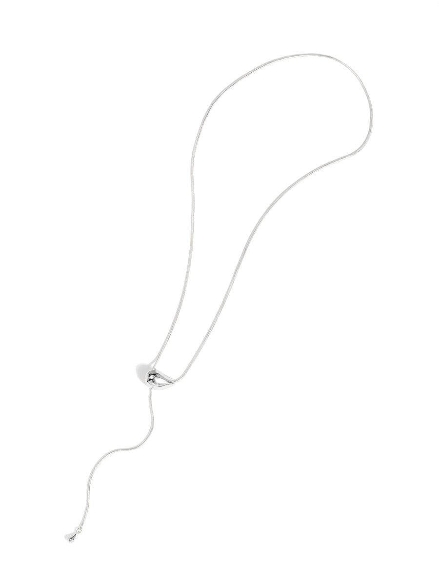 Sculpted Droplet Lariat Slider Necklace - Silver
