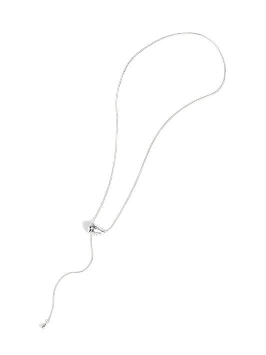 Sculpted Droplet Lariat Slider Necklace - Silver