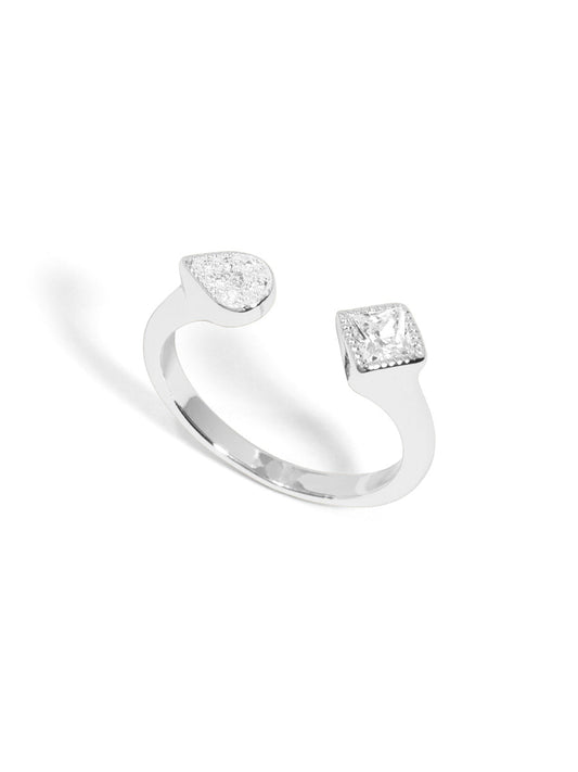 Pavé and Crystal Assymetrical Ring - Silver