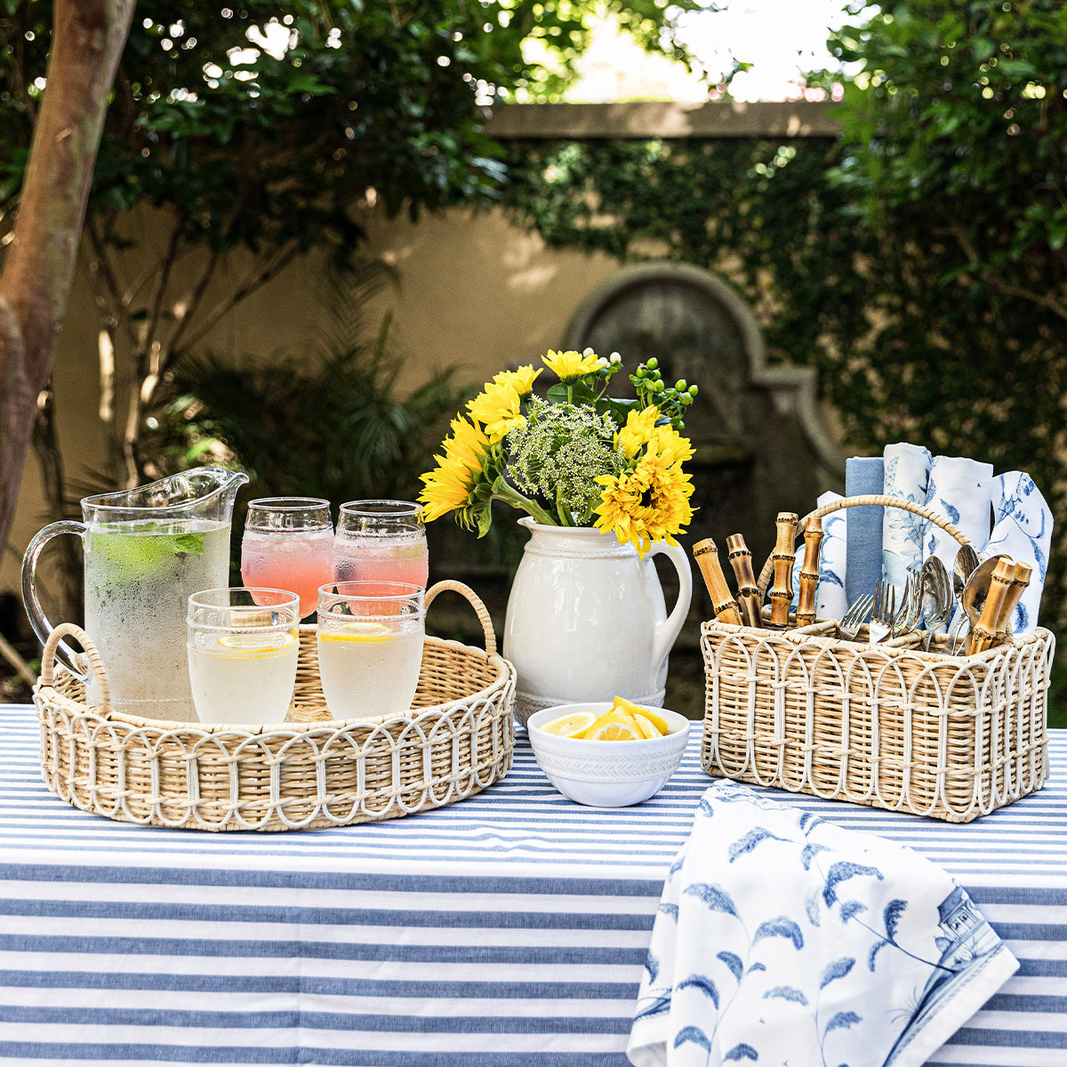 Provence Rattan Silverware Caddy - Whitewash