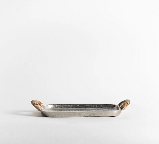 Mauritius Aluminum Tray with Rattan Handles