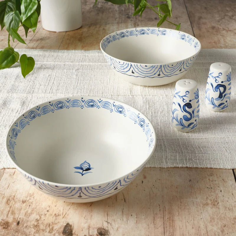 Sicily Blue Set of 2 Serving Bowls with Salt and Pepper Set