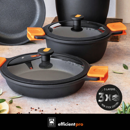 Efficient Pro Cast Aluminum Nonstick Stock Pot with Glass Lid 24 cm, 4.0 L