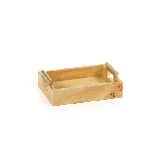 Leiden Burlwood Napkin Tray with Gold Handles