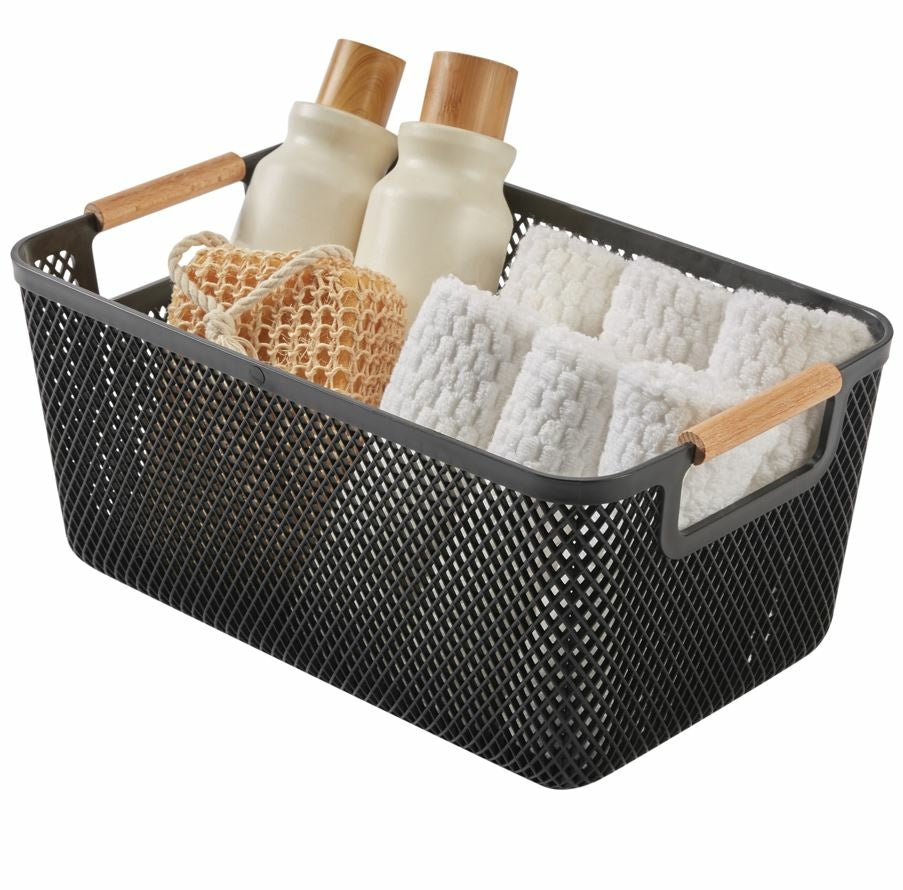 N&T Malla PP Basket with Wooden Handle Black Large