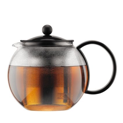 Tea Press Glass & Stainless Steel Filter with Black Plastic Lid, 34 oz