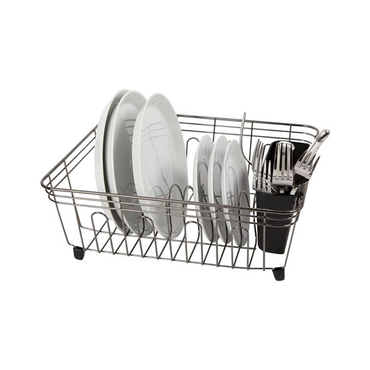 Dish Drain w/ Utensil Caddy - Black Chrome