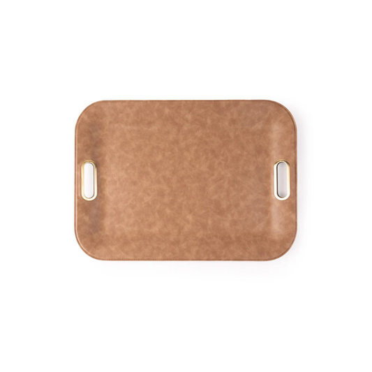Large Serving Tray with Metal Handles Piedra Brown