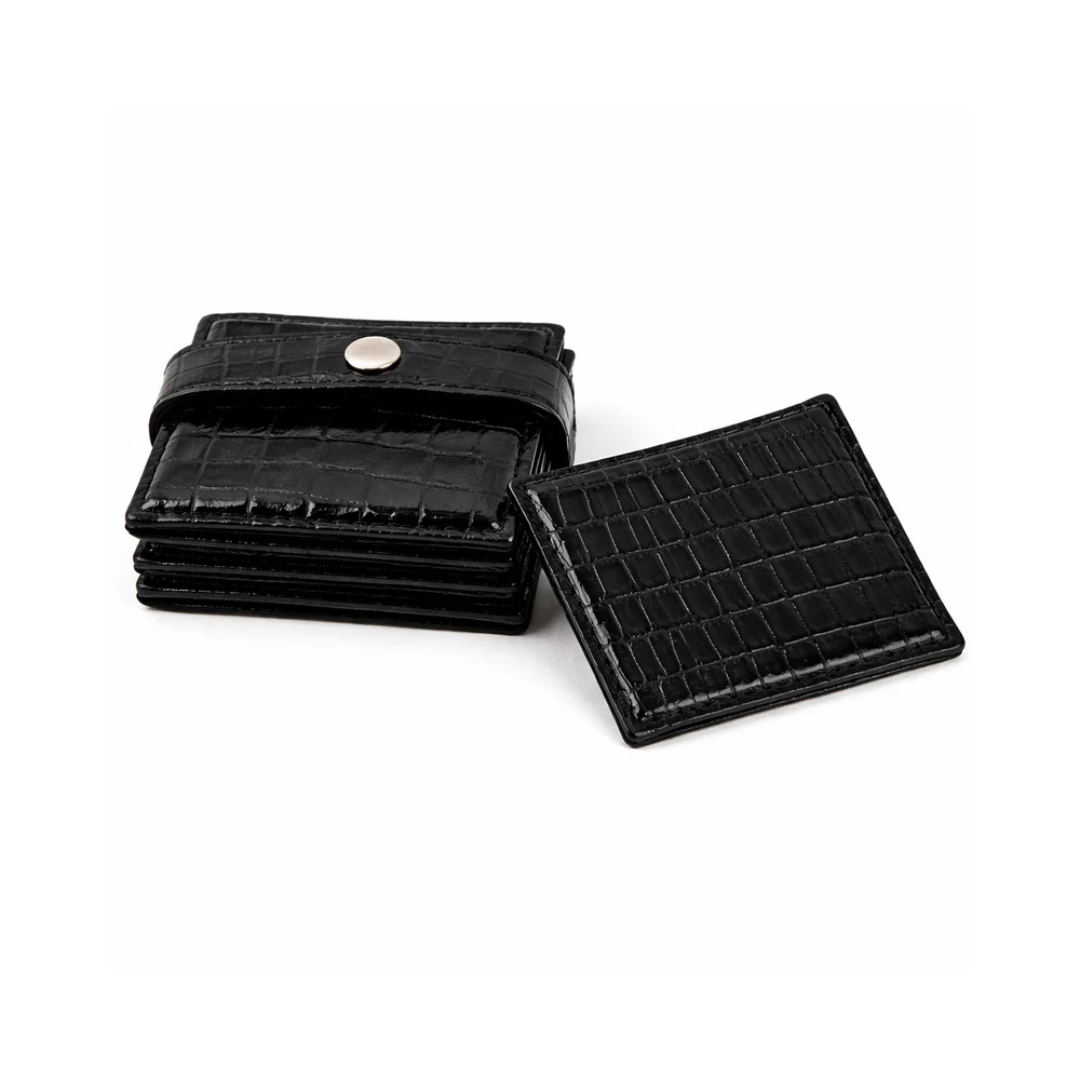 Set of 6 Square Coaster Set - Crocodile Black