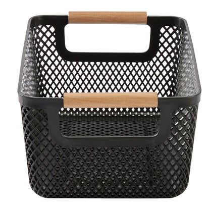 N&T Malla PP Basket with Wooden Handle Black Small