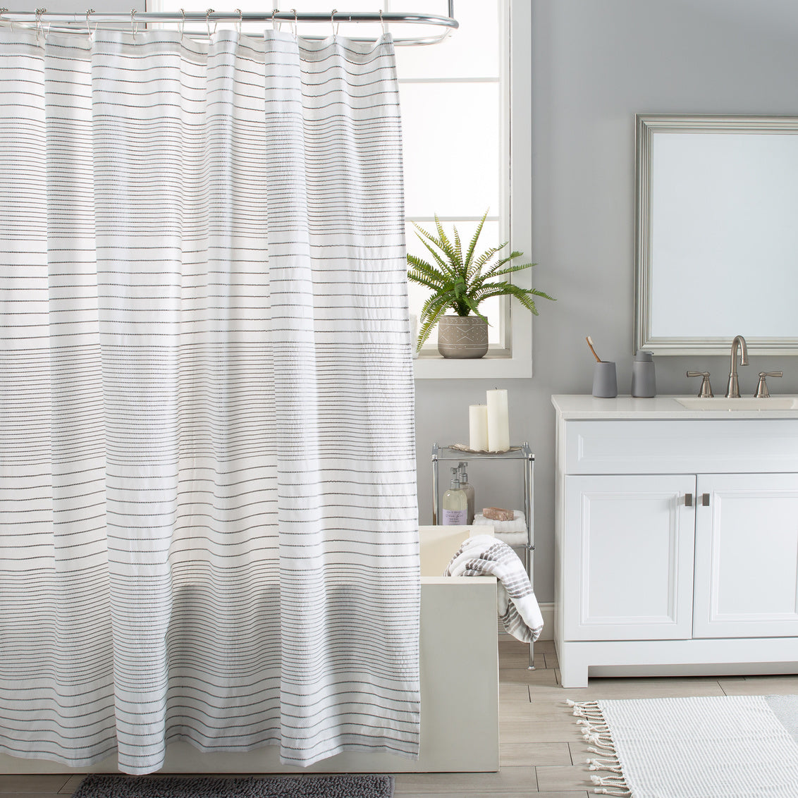 Harmony Shower Curtain Woven Poly/Cotton White/Grey 72" X 72 "