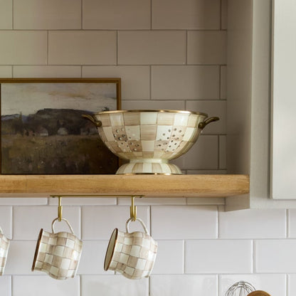 Mocha Check Small Colander