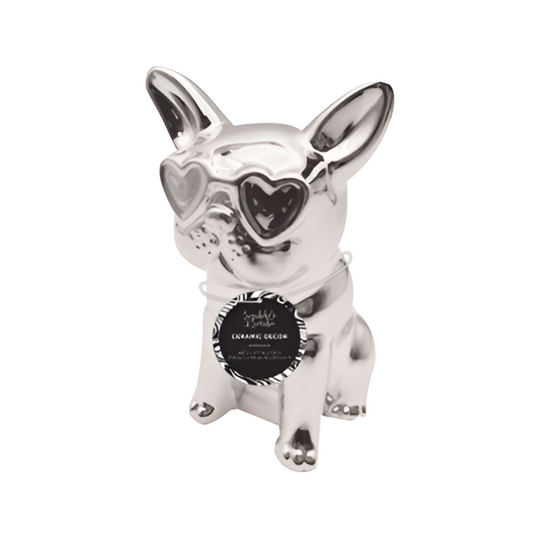 8.5" Ceramic French Bulldog - Electroplated Silver