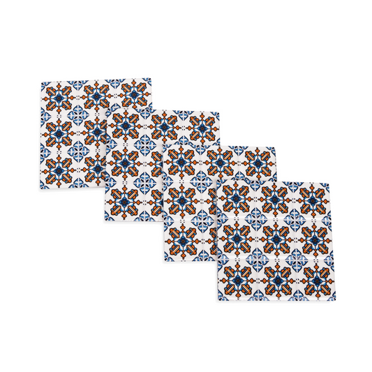 Set of 4 Square Tile Coasters - Blue/Orange