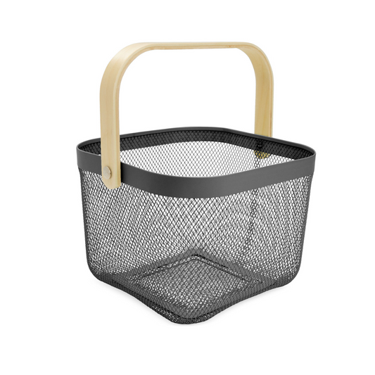 Large Metal Basket with Wooden Handle - Onyx