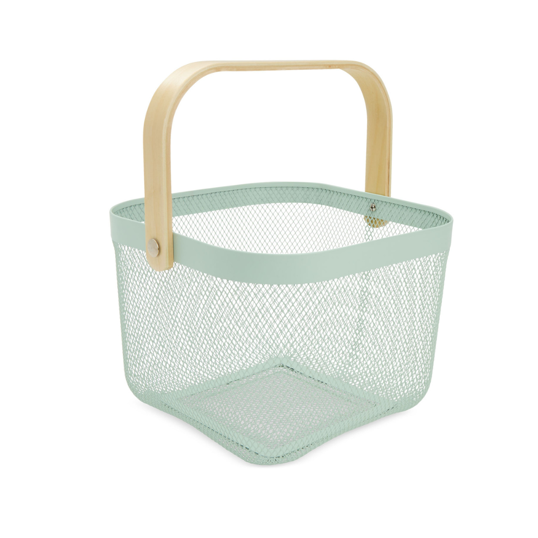 Large Metal Basket with Wooden Handle - Etched Glass