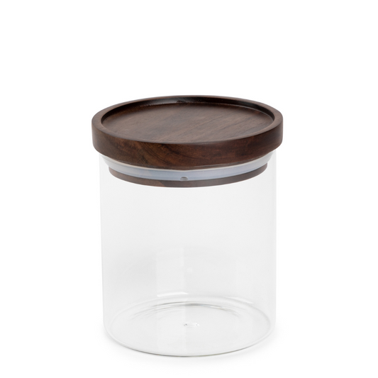 Acacia Lid & Glass Canister - Dark Stain - Small