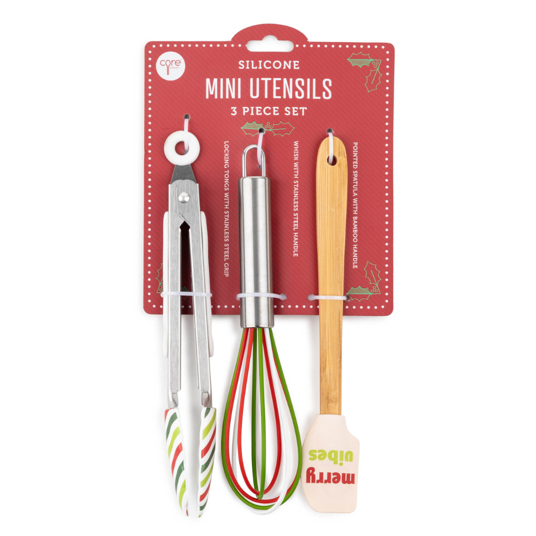 3pc Mini B&S Utensil Set w/ Whisk & Tong - Merry Vibes