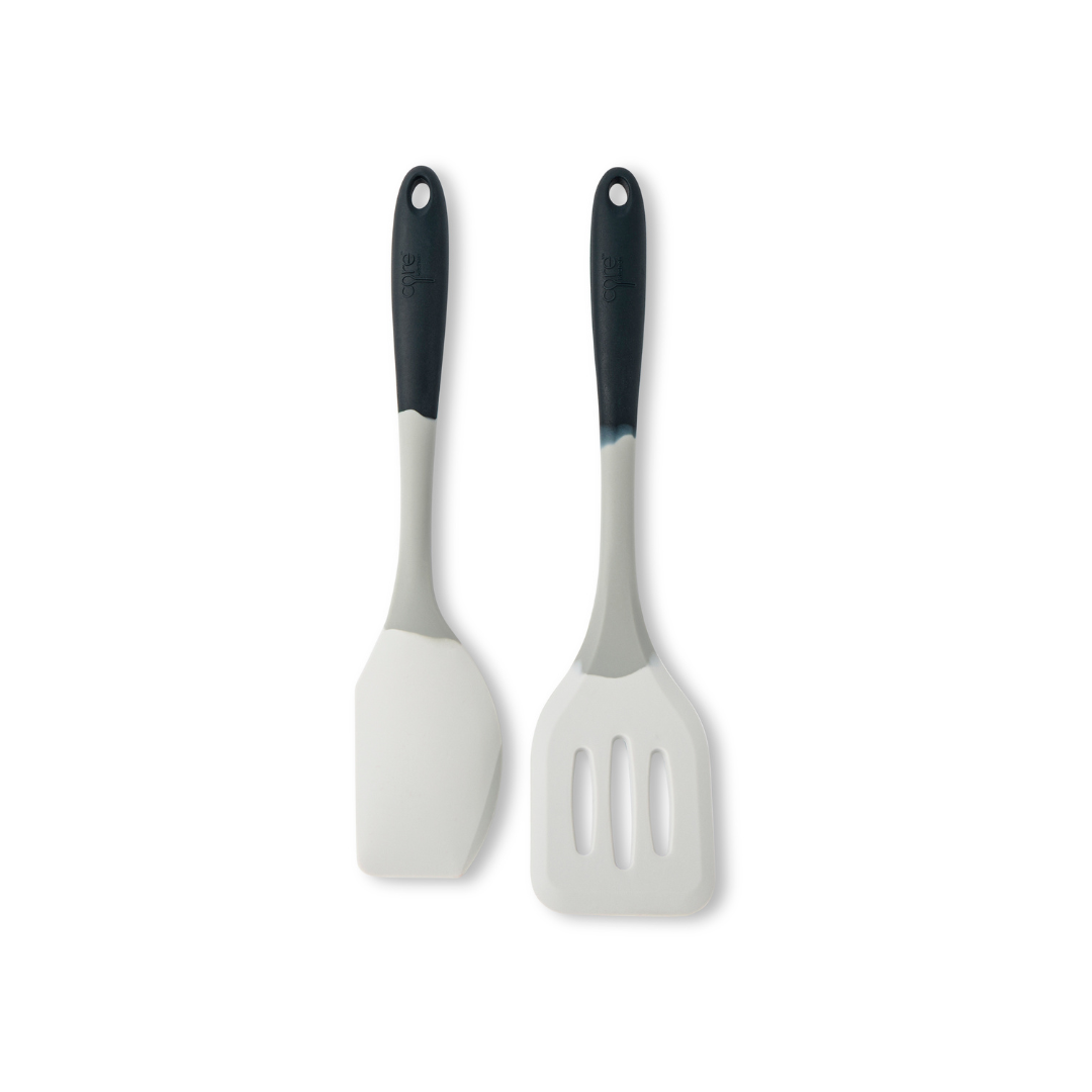 2pc Multicolor Silicone Utensil Set - Pointed Spatula & Slotted Turner