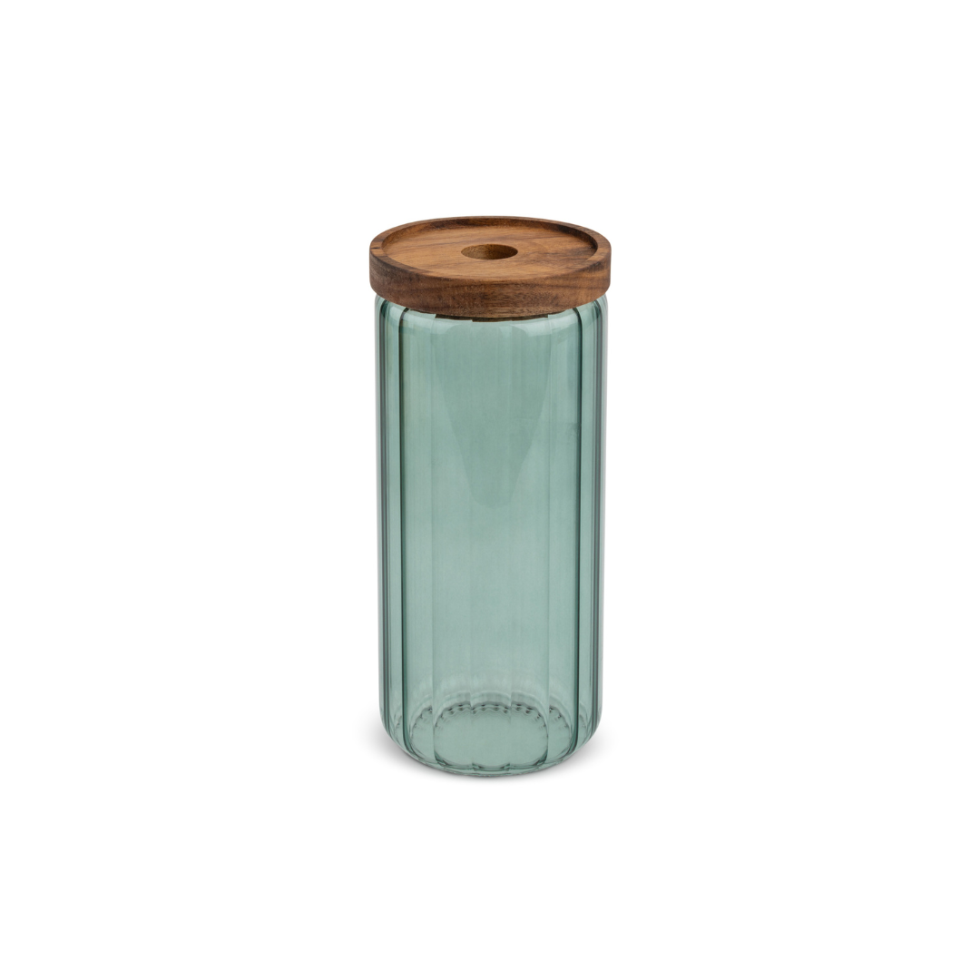 40.5oz Ribbed Glass Canister w/Acacia Lid - Matcha