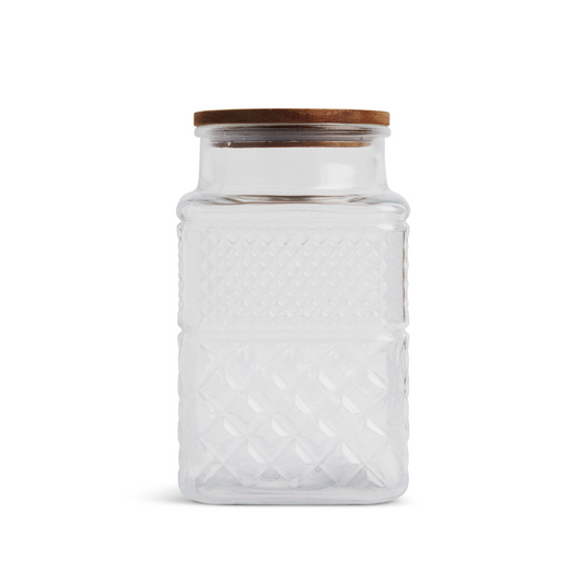 67.6oz Square Textured Glass Jar w/Acacia Lid