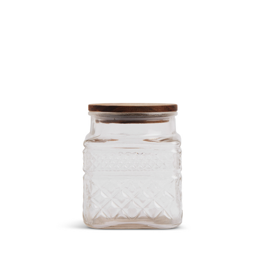 37.2oz Square Textured Glass Jar w/Acacia Lid