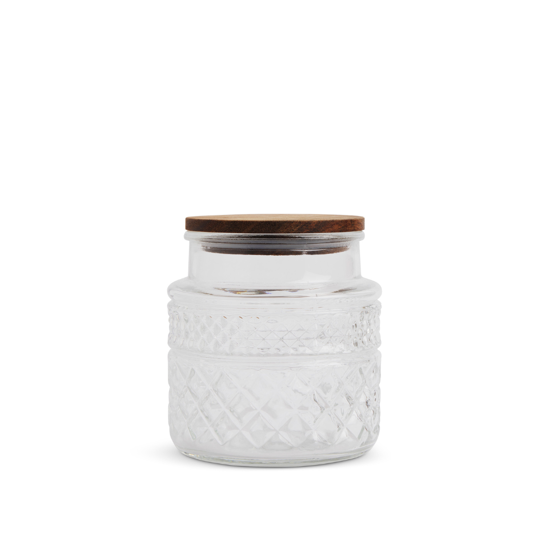 37.2oz Round Textured Glass Jar w/Acacia Lid