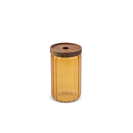 33.8oz Ribbed Glass Canister w/Acacia Lid - Sundial