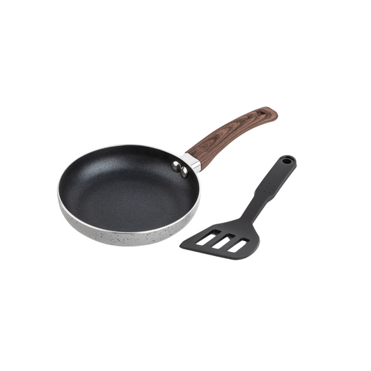 2pc Mini Round Fry Pan with Slotted Turner Set & WT Handle - Black & Grey