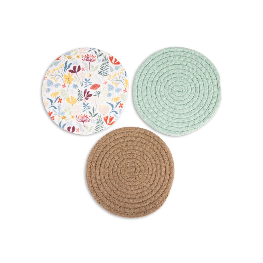 8" 3pk Printed Asst Woven Trivets - Flower Garden