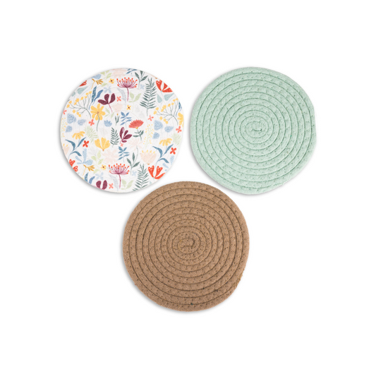 8" 3pk Printed Asst Woven Trivets - Flower Garden