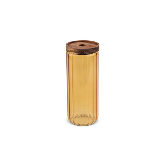 50.7oz Ribbed Glass Canister w/Acacia Lid - Sundial