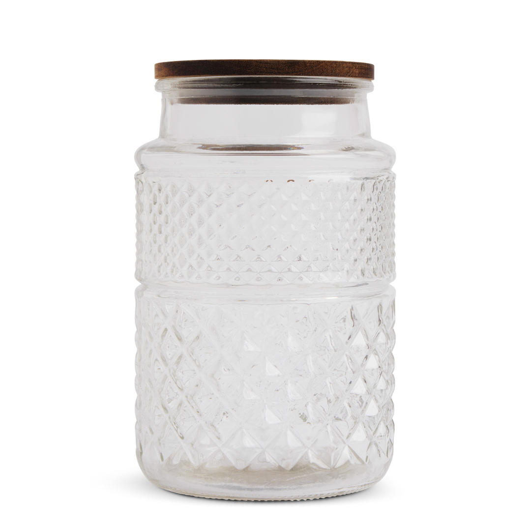 57.5oz Round Textured Glass Jar w/Acacia Lid