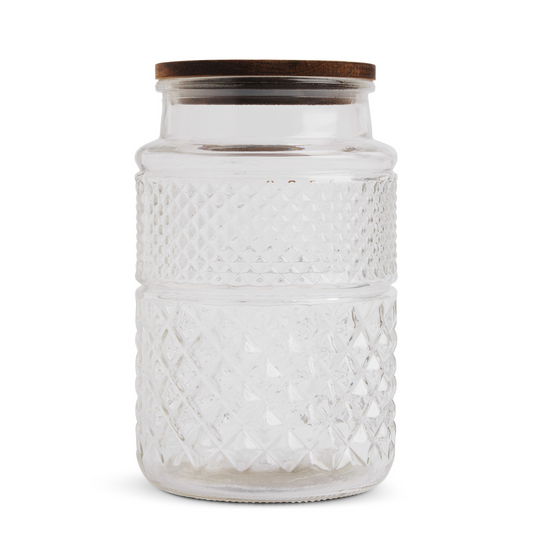 57.5oz Round Textured Glass Jar w/Acacia Lid