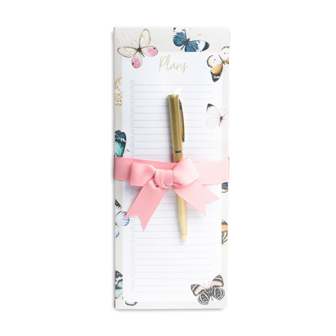 4"x10" List Pad & Pen - Butterfly Pink