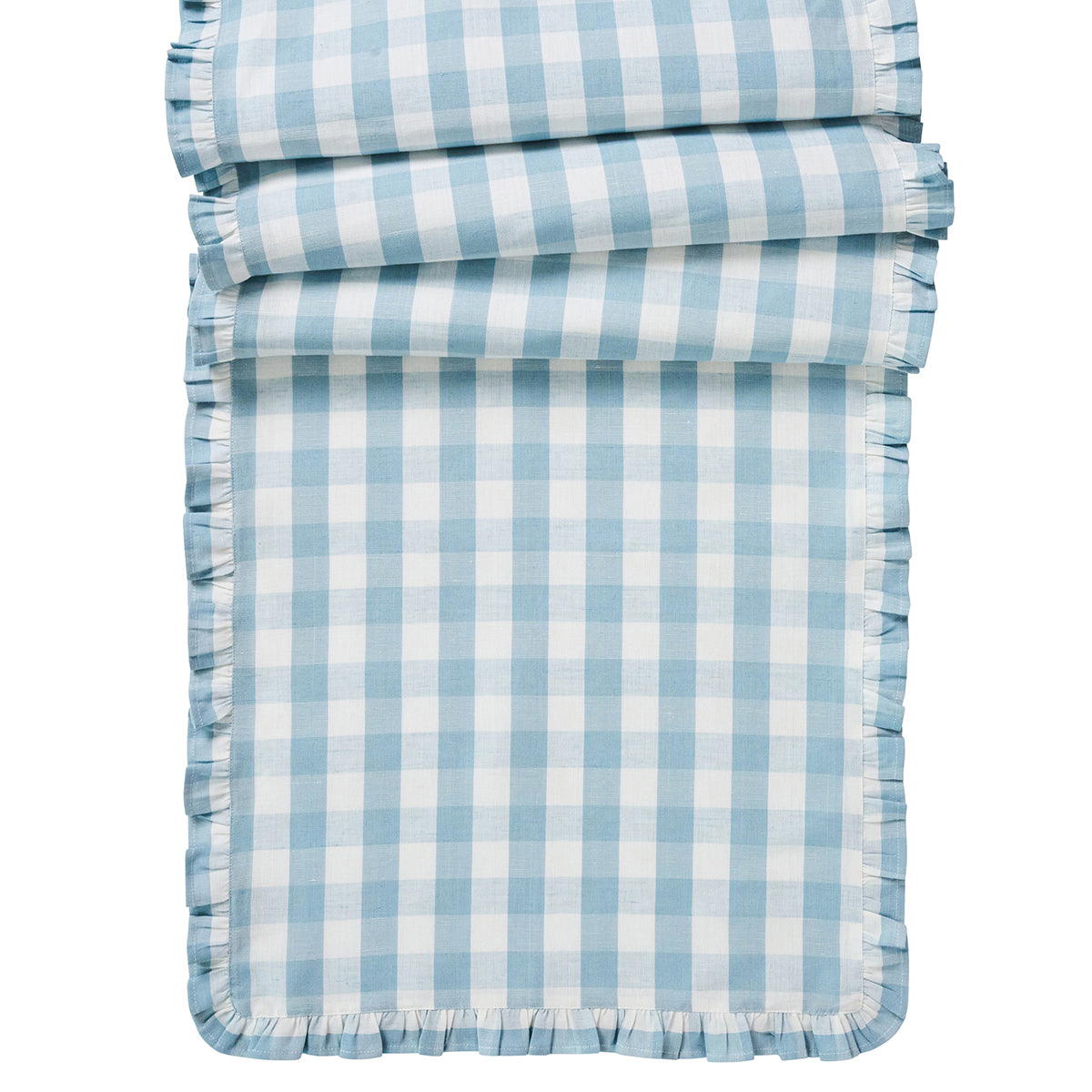 Gingham Ruffle 18" x 90" Table Runner - Ocean